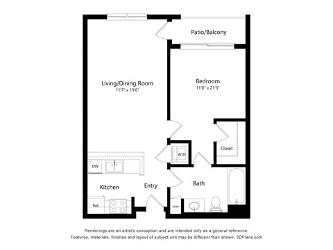 a floor plan of a unit with a bedroom and a living room